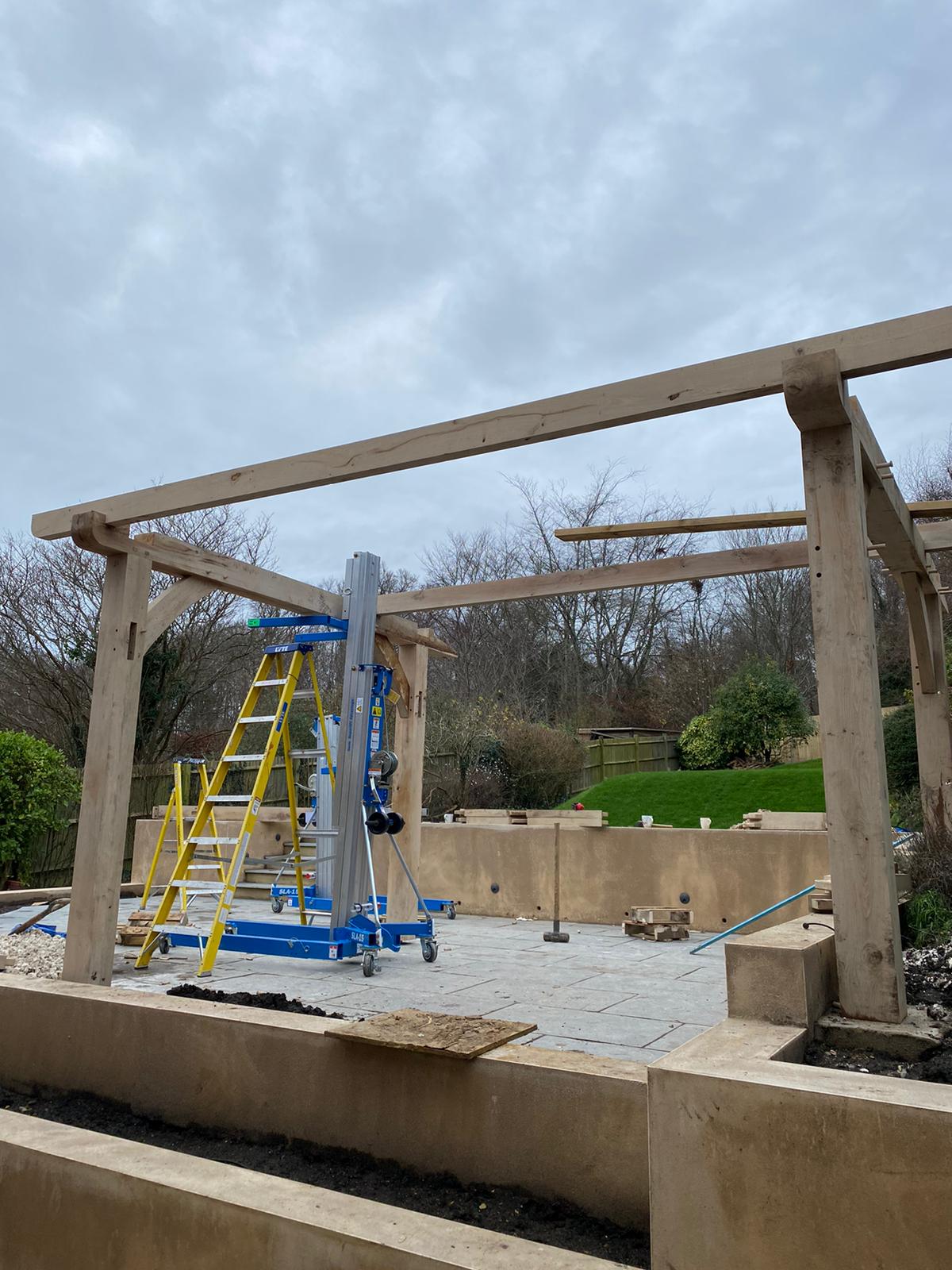 A pergola being built